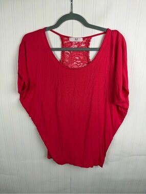 Amelia James Raspberry Scoop Neck Lace-Back Tee